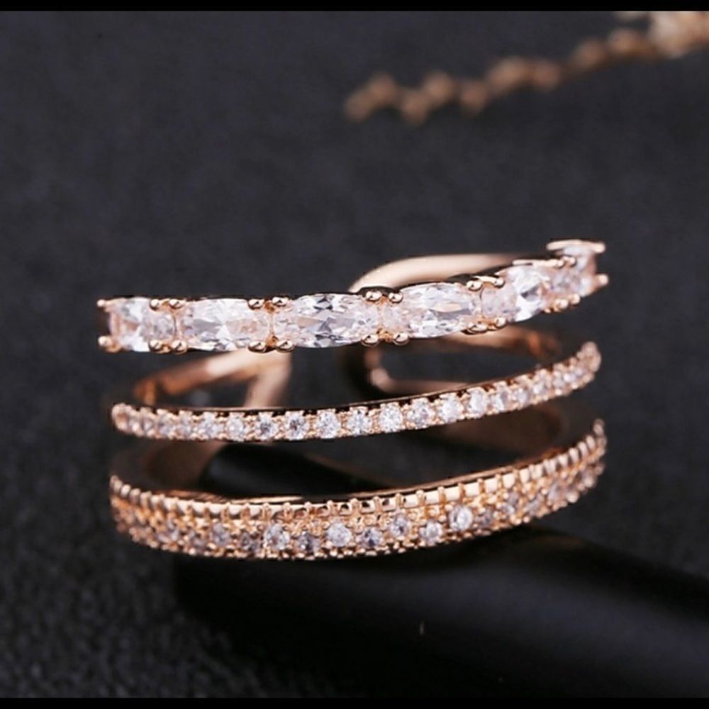 RoseāGoldāPLATEDĀ TripleāCZāDiamondāStackableāAdjustableāRing